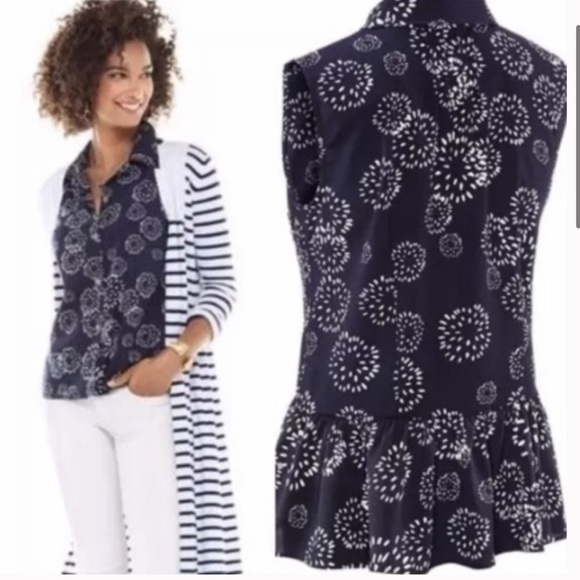 Cabi #5217 Womens Small Blue Dandelion Wish Button Front Sleeveless Top Skirted - Picture 1 of 10